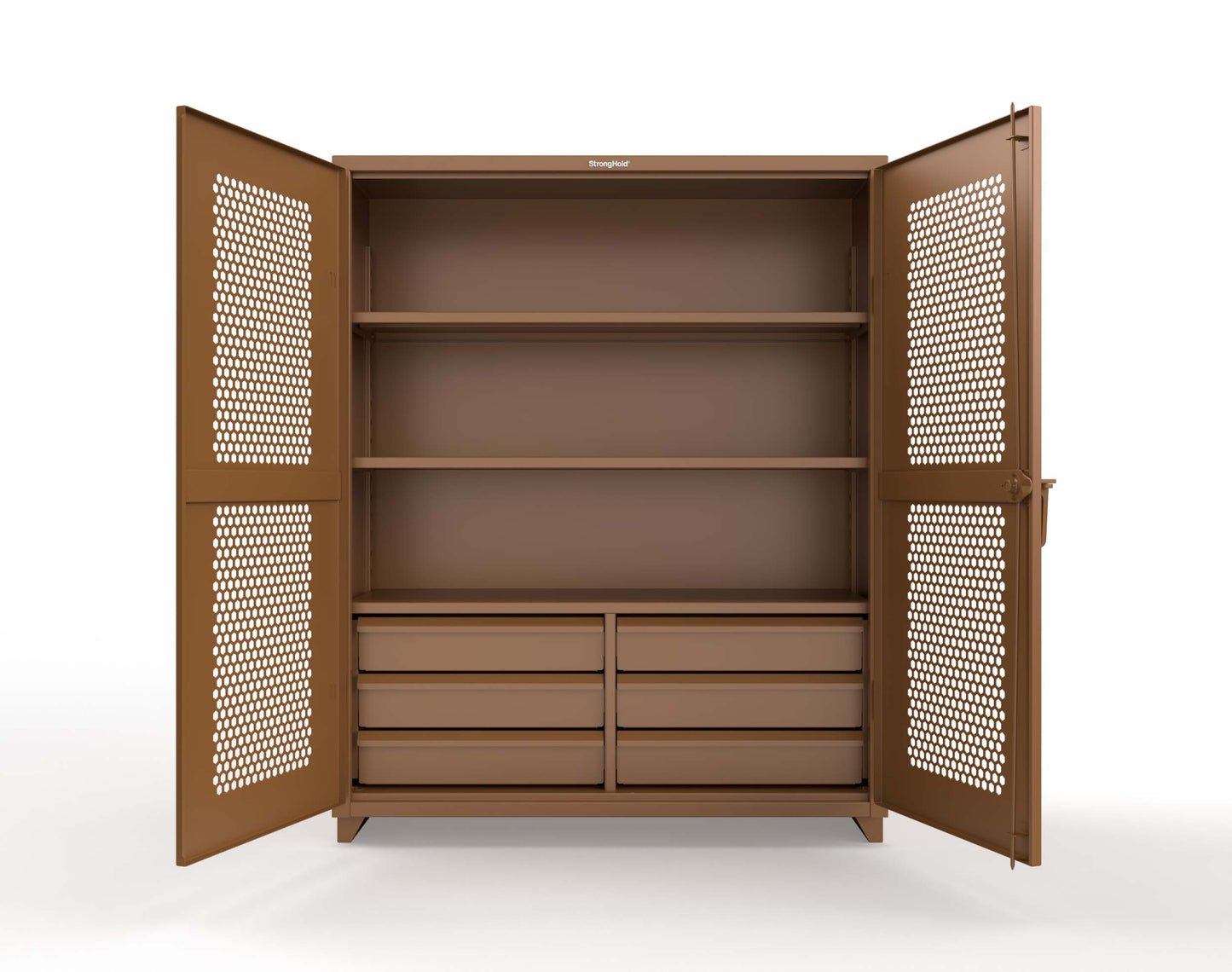 Extra Heavy Duty 14 GA Ventilated (Hex) Cabinet with 6 Half-Width Drawers, 3 Shelves - 60 In. W x 24 In. D x 75 In. H - 56-H-243-6/5DB-L-8008