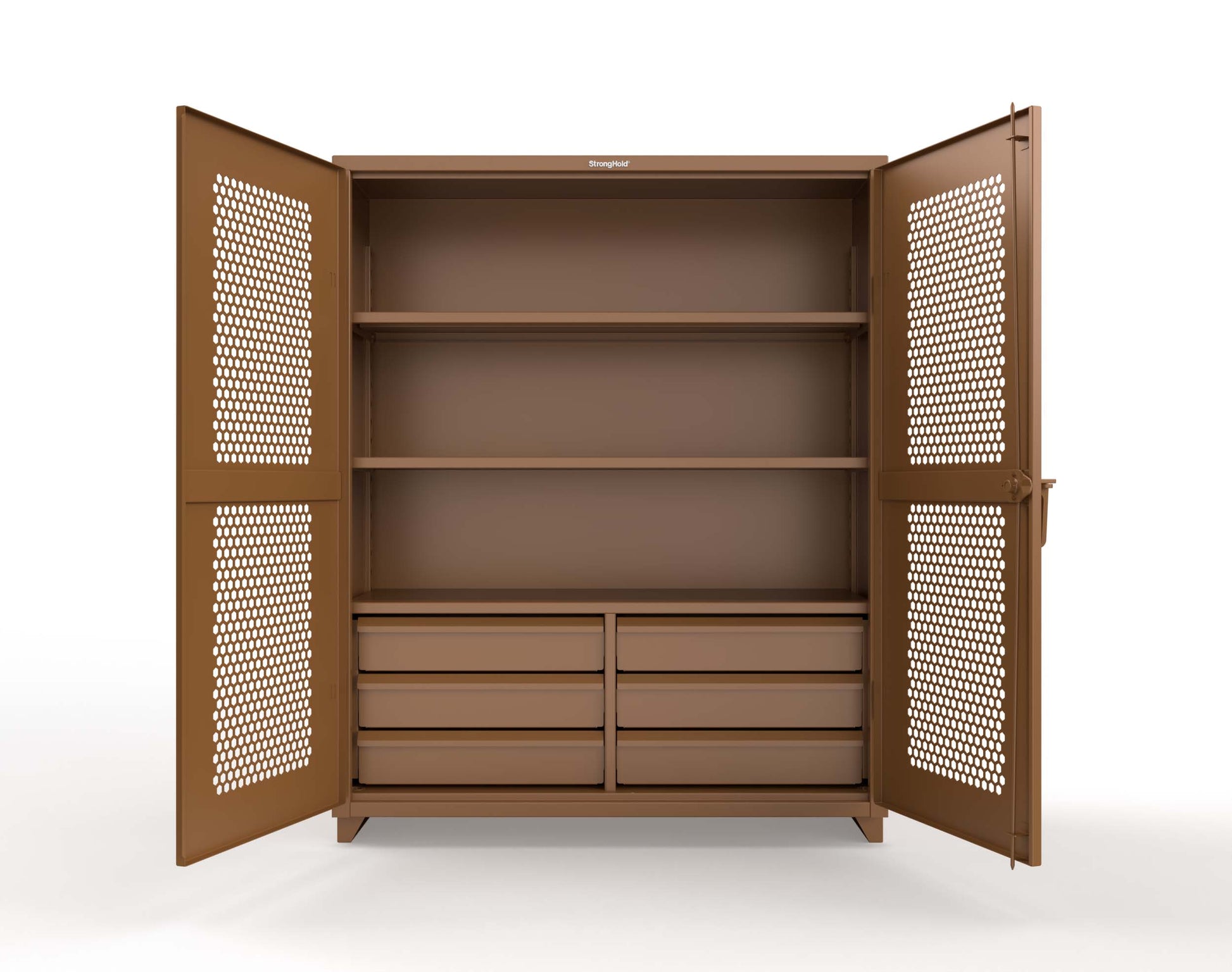 Extra Heavy Duty 14 GA Ventilated (Hex) Cabinet with 6 Half-Width Drawers, 3 Shelves - 60 In. W x 24 In. D x 75 In. H - 56-H-243-6/5DB-L-8008