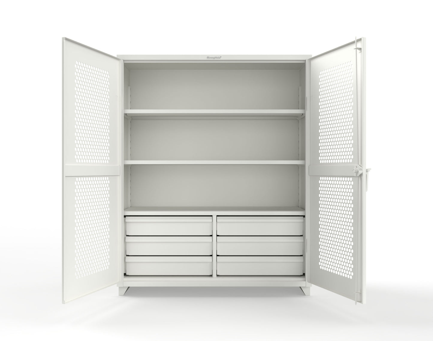 Extra Heavy Duty 14 GA Ventilated (Hex) Cabinet with 6 Half-Width Drawers, 3 Shelves - 60 In. W x 24 In. D x 75 In. H - 56-H-243-6/5DB-L-9003
