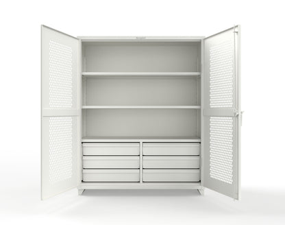 Extra Heavy Duty 14 GA Ventilated (Hex) Cabinet with 6 Half-Width Drawers, 3 Shelves - 60 In. W x 24 In. D x 75 In. H - 56-H-243-6/5DB-L-9003
