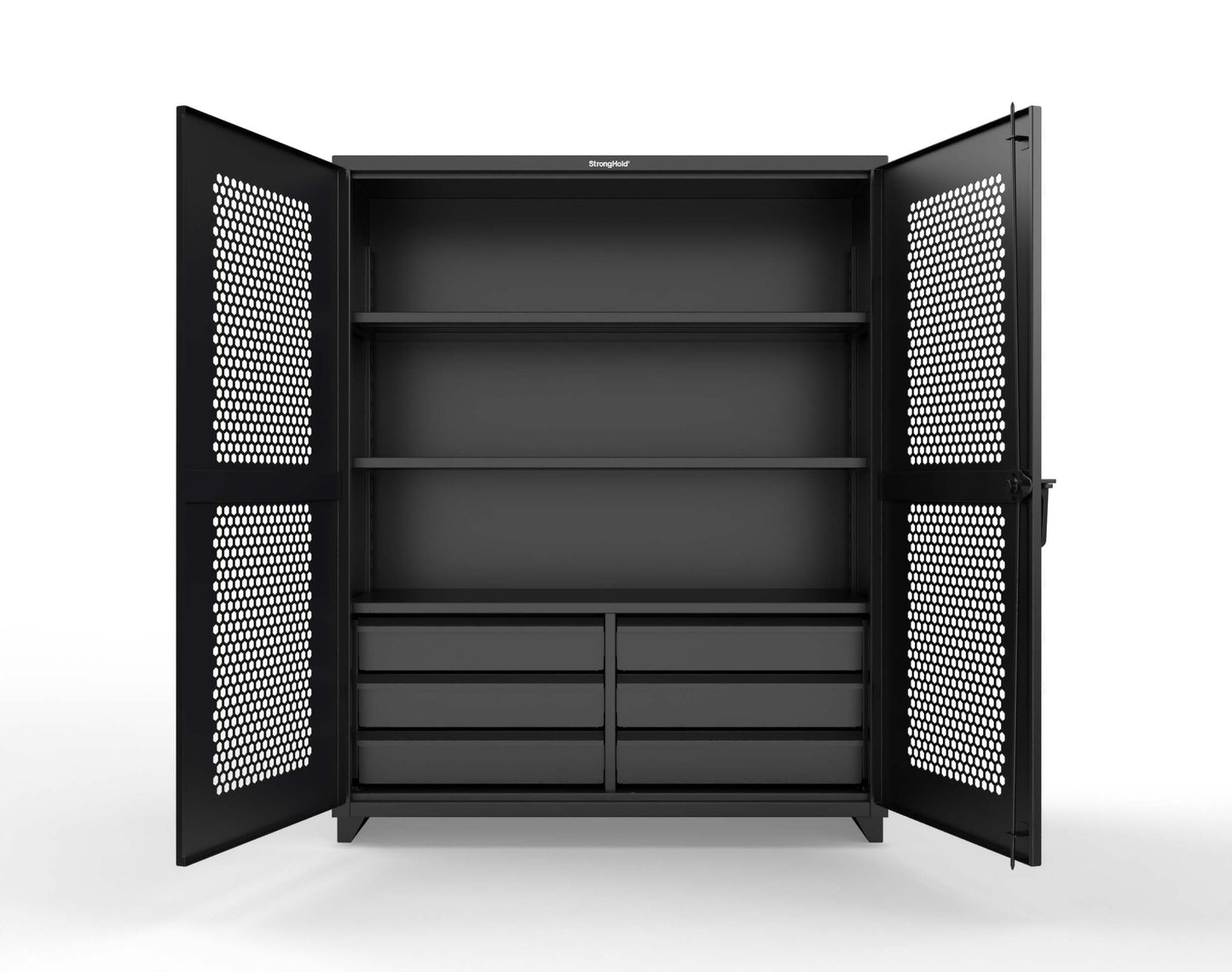 Extra Heavy Duty 14 GA Ventilated (Hex) Cabinet with 6 Half-Width Drawers, 3 Shelves - 60 In. W x 24 In. D x 75 In. H - 56-H-243-6/5DB-L-9005