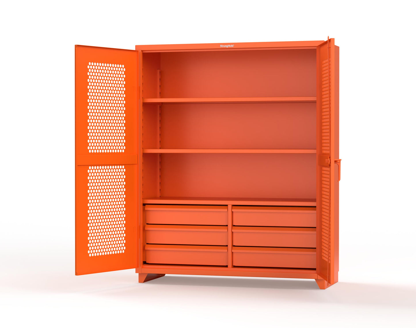 Extra Heavy Duty 14 GA Ventilated (Hex) Cabinet with 6 Half-Width Drawers, 3 Shelves - 60 In. W x 24 In. D x 75 In. H - 56-H-243-6/5DB-L-2009