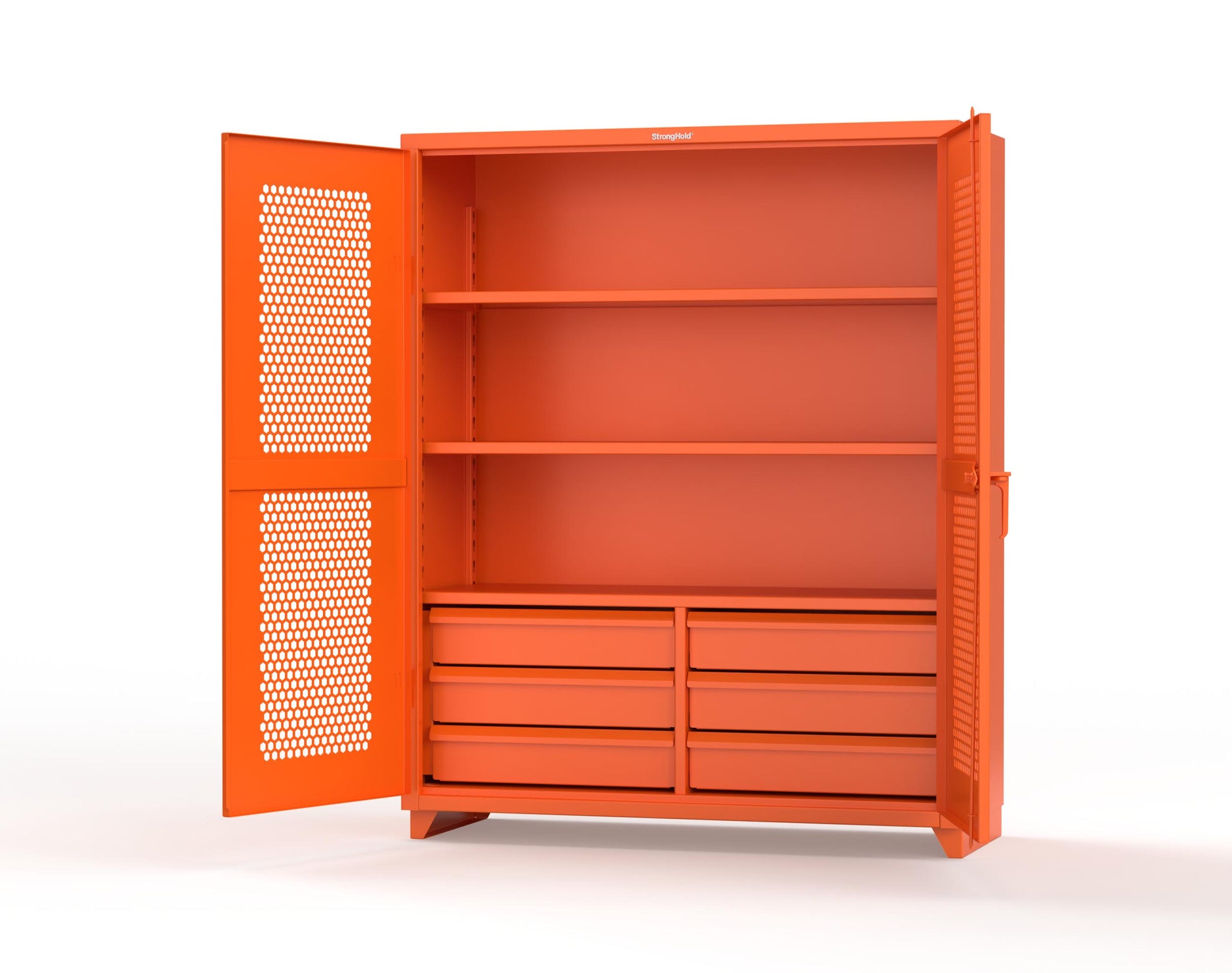 Extra Heavy Duty 14 GA Ventilated (Hex) Cabinet with 6 Half-Width Drawers, 3 Shelves - 60 In. W x 24 In. D x 75 In. H - 56-H-243-6/5DB-L-2009