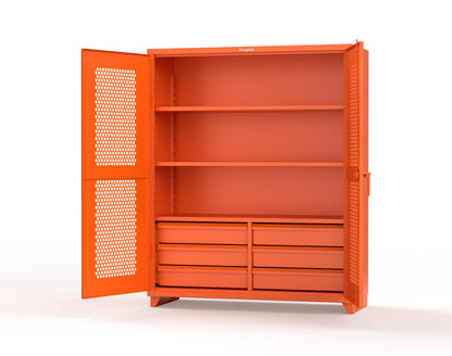 Extra Heavy Duty 14 GA Ventilated (Hex) Cabinet with 6 Half-Width Drawers, 3 Shelves - 60 In. W x 24 In. D x 75 In. H - 56-H-243-6/5DB-L-2009
