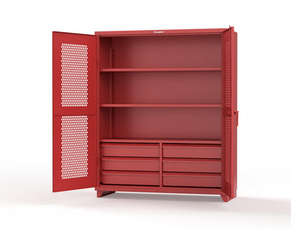 Extra Heavy Duty 14 GA Ventilated (Hex) Cabinet with 6 Half-Width Drawers, 3 Shelves - 60 In. W x 24 In. D x 75 In. H - 56-H-243-6/5DB-L-3001