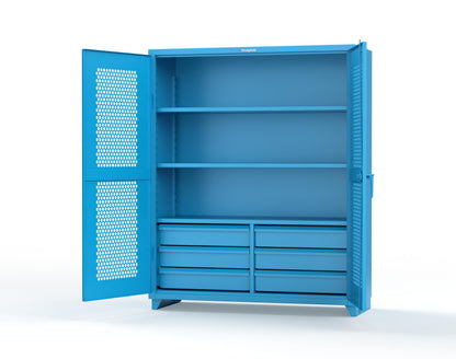 Extra Heavy Duty 14 GA Ventilated (Hex) Cabinet with 6 Half-Width Drawers, 3 Shelves - 60 In. W x 24 In. D x 75 In. H - 56-H-243-6/5DB-L-5012