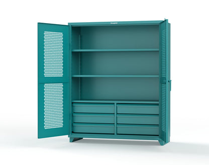 Extra Heavy Duty 14 GA Ventilated (Hex) Cabinet with 6 Half-Width Drawers, 3 Shelves - 60 In. W x 24 In. D x 75 In. H - 56-H-243-6/5DB-L-5021