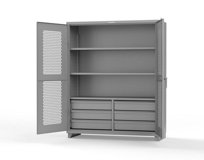 Extra Heavy Duty 14 GA Ventilated (Hex) Cabinet with 6 Half-Width Drawers, 3 Shelves - 60 In. W x 24 In. D x 75 In. H - 56-H-243-6/5DB-L-7037