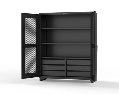 Extra Heavy Duty 14 GA Ventilated (Hex) Cabinet with 6 Half-Width Drawers, 3 Shelves - 60 In. W x 24 In. D x 75 In. H - 56-H-243-6/5DB-L-9005