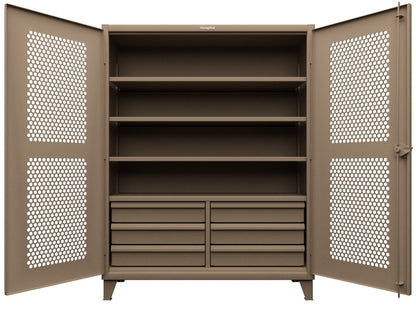 Extreme Duty 12 GA Ventilated (Hex) Cabinet with 6 Half-Width Drawers, 4 Shelves - 60 In. W x 24 In. D x 78 In. H - 56-H-244-6/5DB-1019