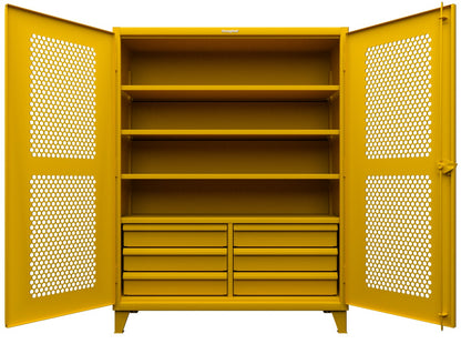 Extreme Duty 12 GA Ventilated (Hex) Cabinet with 6 Half-Width Drawers, 4 Shelves - 60 In. W x 24 In. D x 78 In. H - 56-H-244-6/5DB-1021