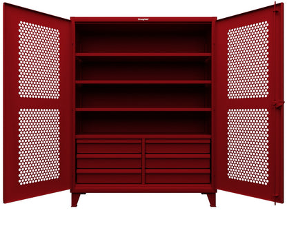 Extreme Duty 12 GA Ventilated (Hex) Cabinet with 6 Half-Width Drawers, 4 Shelves - 60 In. W x 24 In. D x 78 In. H - 56-H-244-6/5DB-3001