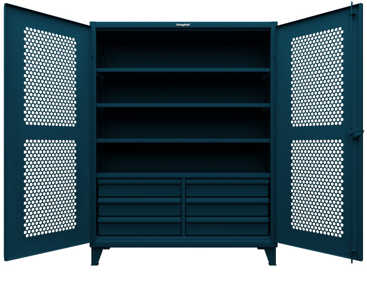 Extreme Duty 12 GA Ventilated (Hex) Cabinet with 6 Half-Width Drawers, 4 Shelves - 60 In. W x 24 In. D x 78 In. H