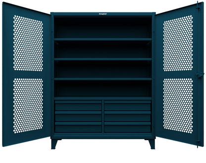 Extreme Duty 12 GA Ventilated (Hex) Cabinet with 6 Half-Width Drawers, 4 Shelves - 60 In. W x 24 In. D x 78 In. H - 56-H-244-6/5DB-5001