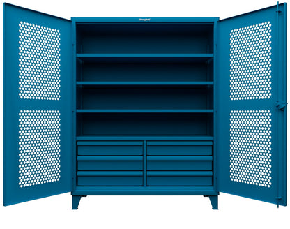 Extreme Duty 12 GA Ventilated (Hex) Cabinet with 6 Half-Width Drawers, 4 Shelves - 60 In. W x 24 In. D x 78 In. H - 56-H-244-6/5DB-5012