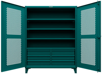 Extreme Duty 12 GA Ventilated (Hex) Cabinet with 6 Half-Width Drawers, 4 Shelves - 60 In. W x 24 In. D x 78 In. H - 56-H-244-6/5DB-5021