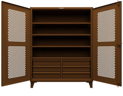Extreme Duty 12 GA Ventilated (Hex) Cabinet with 6 Half-Width Drawers, 4 Shelves - 60 In. W x 24 In. D x 78 In. H - 56-H-244-6/5DB-8008