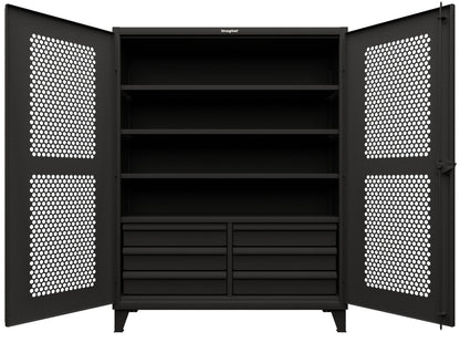 Extreme Duty 12 GA Ventilated (Hex) Cabinet with 6 Half-Width Drawers, 4 Shelves - 60 In. W x 24 In. D x 78 In. H - 56-H-244-6/5DB-9005