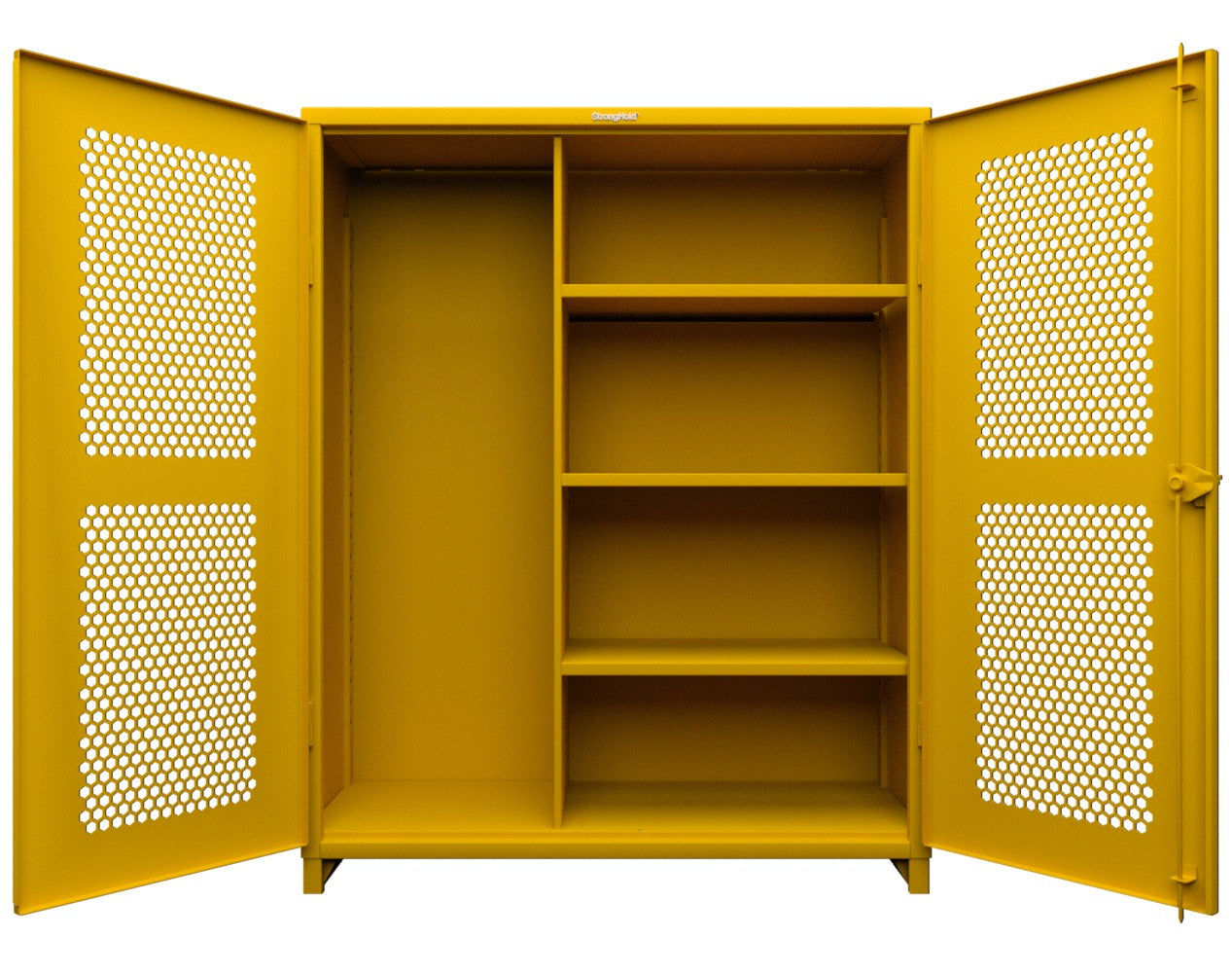 Extra Heavy Duty 14 GA Ventilated (Hex) Janitorial Cabinet with 3 Shelves - 60 In. W x 24 In. D x 75 In. H