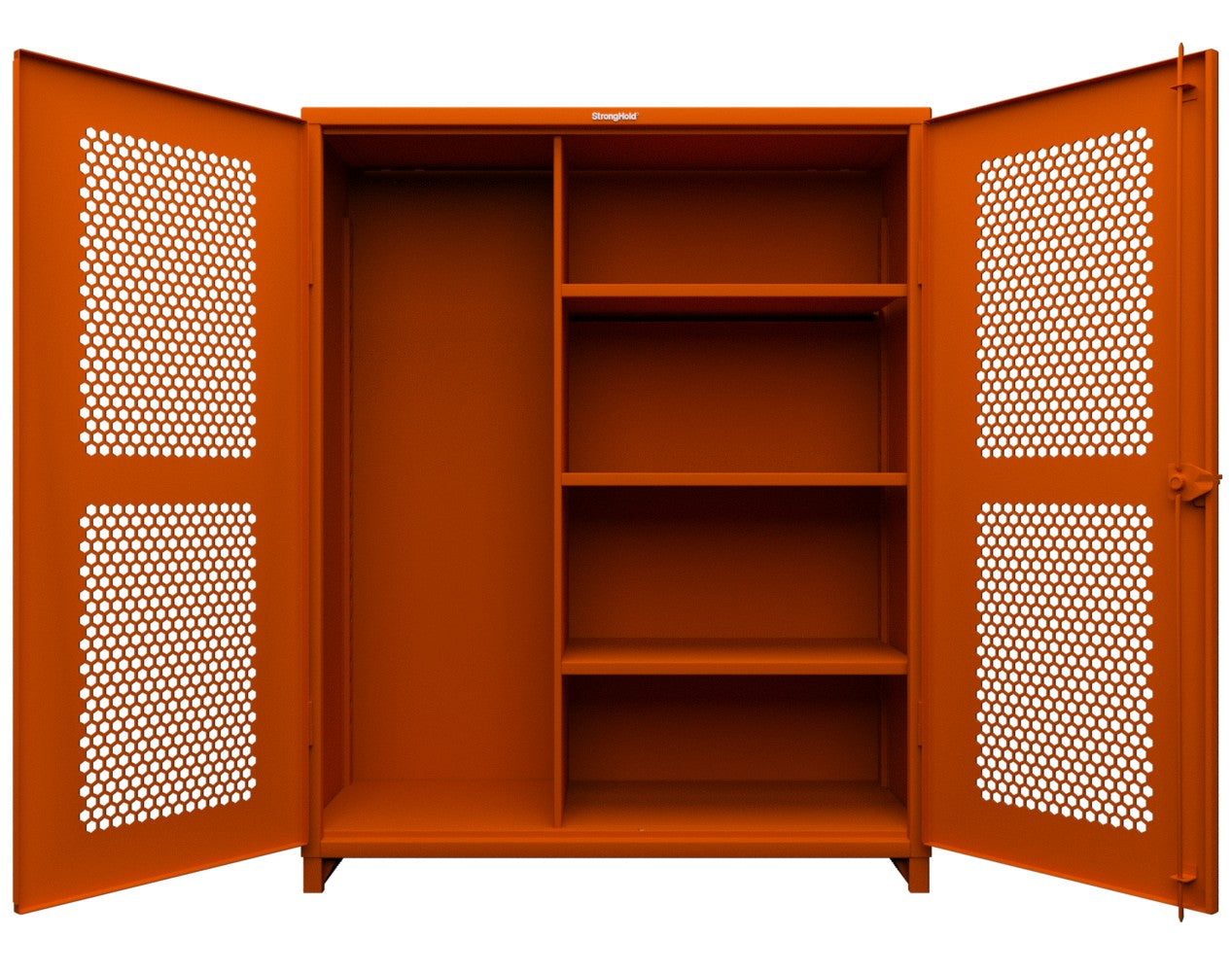 Extra Heavy Duty 14 GA Ventilated (Hex) Janitorial Cabinet with 3 Shelves - 60 In. W x 24 In. D x 75 In. H