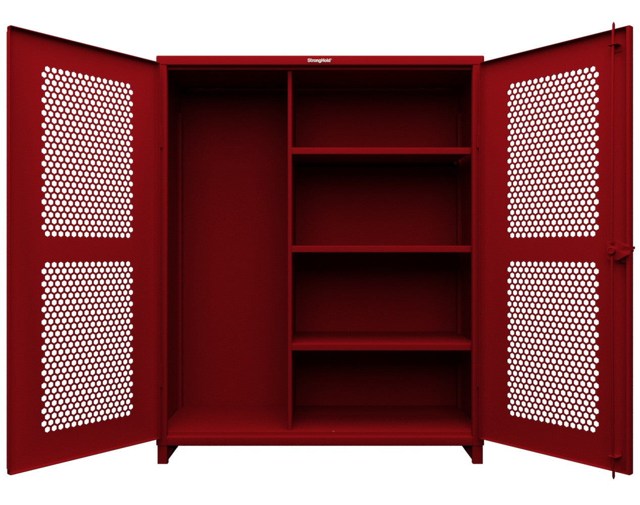 Extra Heavy Duty 14 GA Ventilated (Hex) Janitorial Cabinet with 3 Shelves - 60 In. W x 24 In. D x 75 In. H