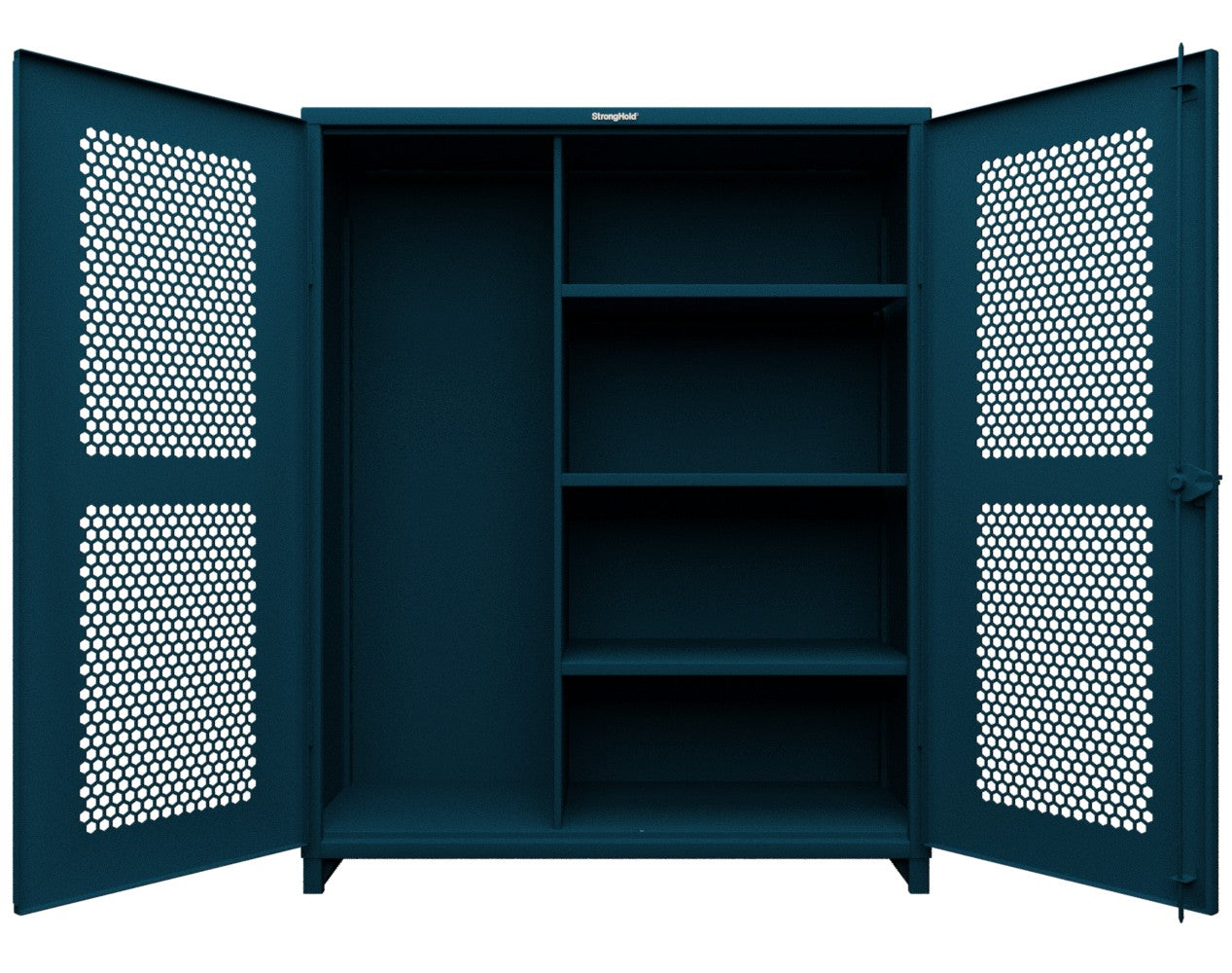 Extra Heavy Duty 14 GA Ventilated (Hex) Janitorial Cabinet with 3 Shelves - 60 In. W x 24 In. D x 75 In. H