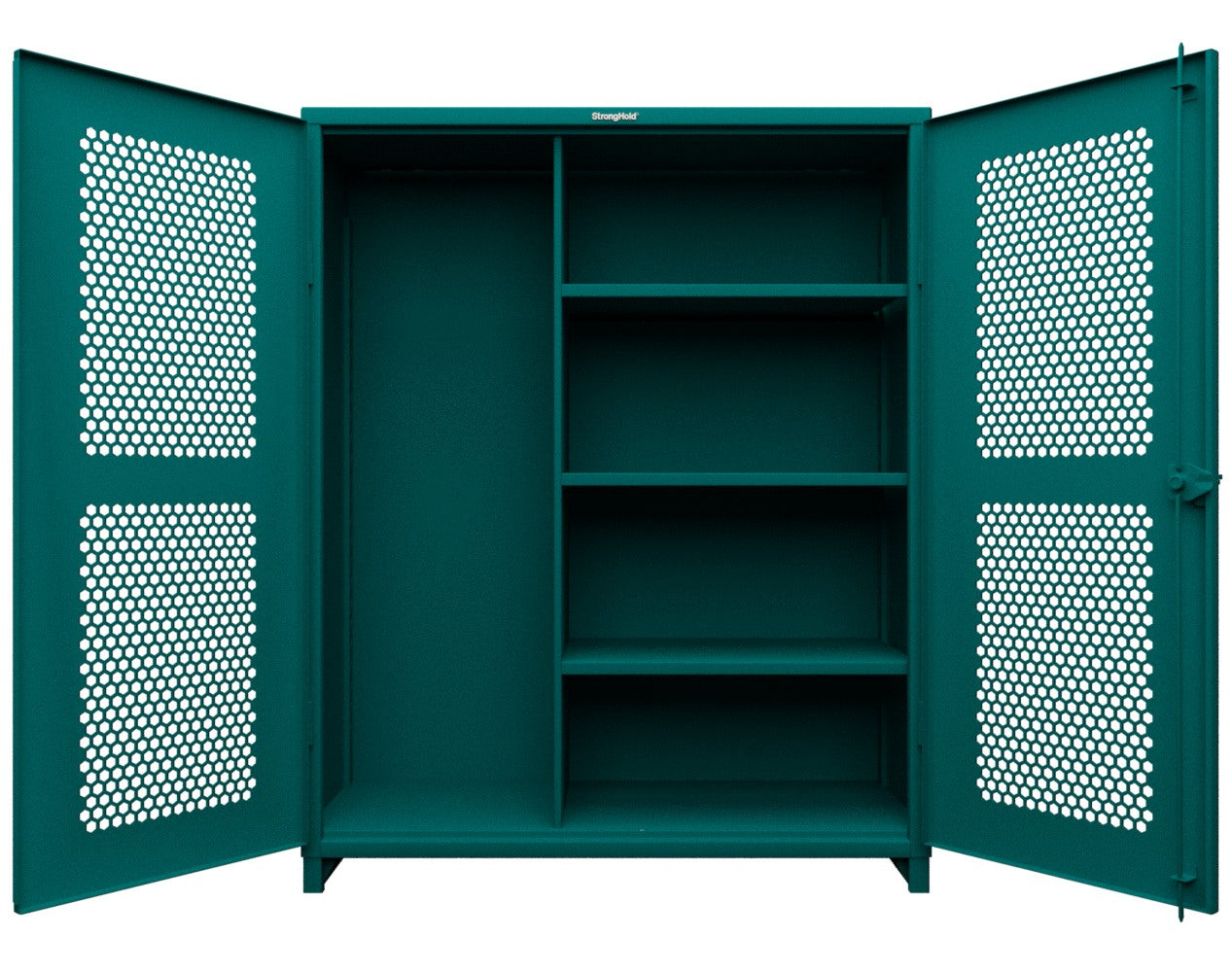 Extra Heavy Duty 14 GA Ventilated (Hex) Janitorial Cabinet with 3 Shelves - 60 In. W x 24 In. D x 75 In. H