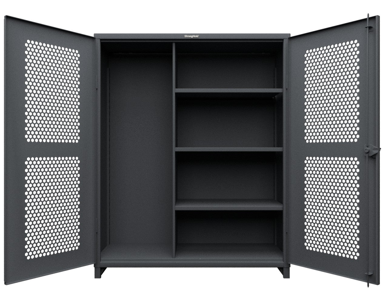 Extra Heavy Duty 14 GA Ventilated (Hex) Janitorial Cabinet with 3 Shelves - 60 In. W x 24 In. D x 75 In. H