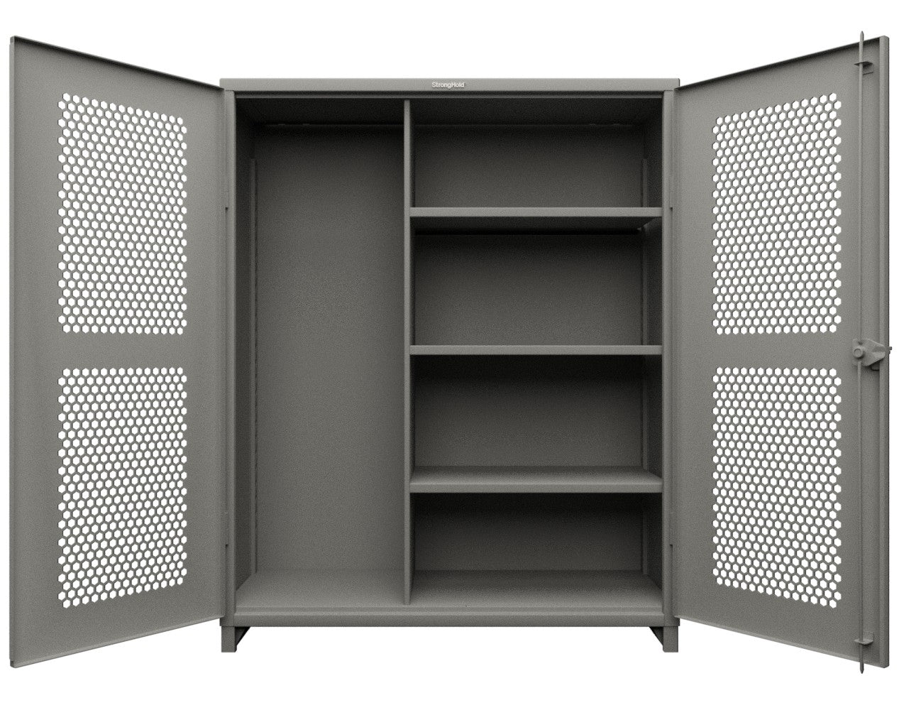 Extra Heavy Duty 14 GA Ventilated (Hex) Janitorial Cabinet with 3 Shelves - 60 In. W x 24 In. D x 75 In. H