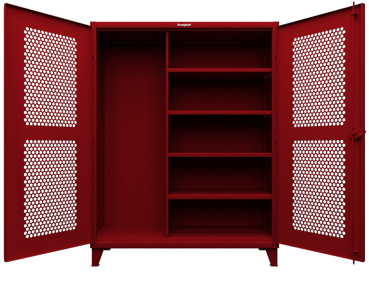 Extreme Duty 12 GA Ventilated (Hex) Janitorial Cabinet with 4 Shelves - 60 In. W x 24 In. D x 78 In. H