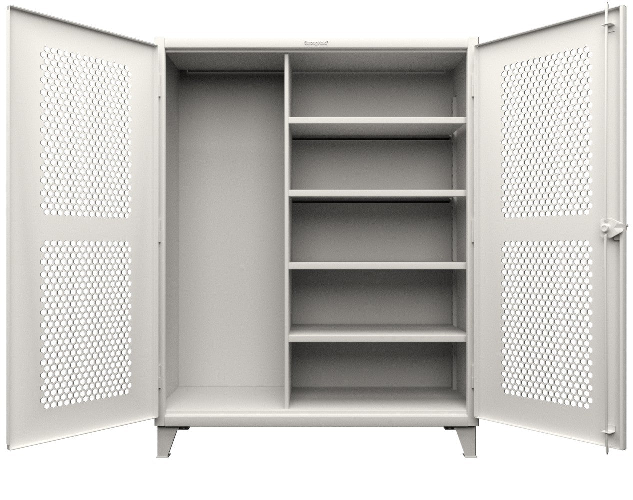 Extreme Duty 12 GA Ventilated (Hex) Janitorial Cabinet with 4 Shelves - 60 In. W x 24 In. D x 78 In. H