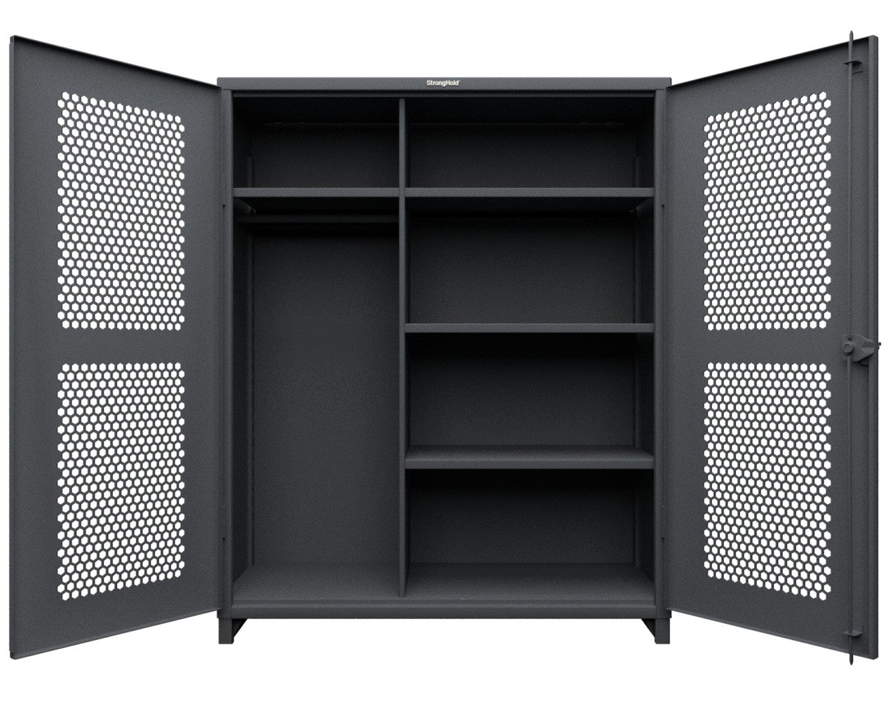 Extra Heavy Duty 14 GA Ventilated (Hex) Uniform Cabinet with 4 Shelves - 60 In. W x 24 In. D x 75 In. H