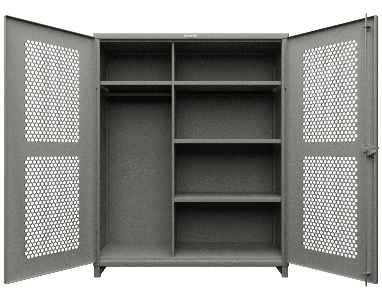 Extra Heavy Duty 14 GA Ventilated (Hex) Uniform Cabinet with 4 Shelves - 60 In. W x 24 In. D x 75 In. H