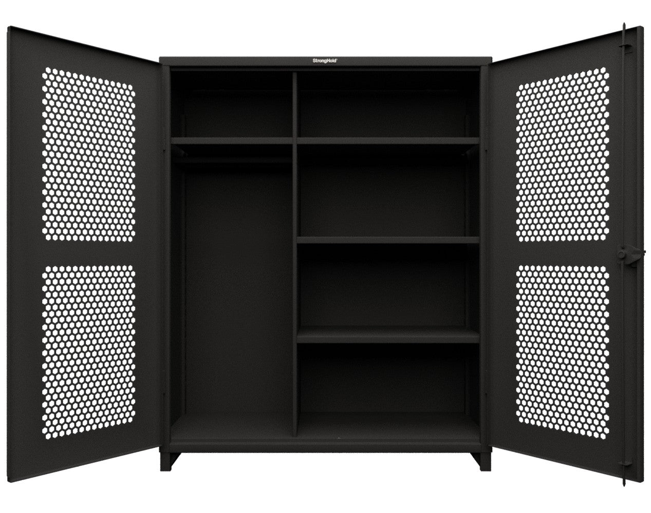 Extra Heavy Duty 14 GA Ventilated (Hex) Uniform Cabinet with 4 Shelves - 60 In. W x 24 In. D x 75 In. H