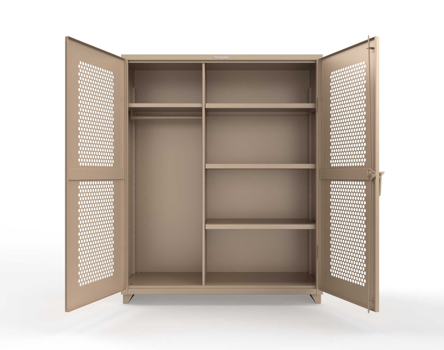 Extra Heavy Duty 14 GA Ventilated (Hex) Uniform Cabinet with 4 Shelves - 60 In. W x 24 In. D x 75 In. H - 56-H-W-244-L-1019
