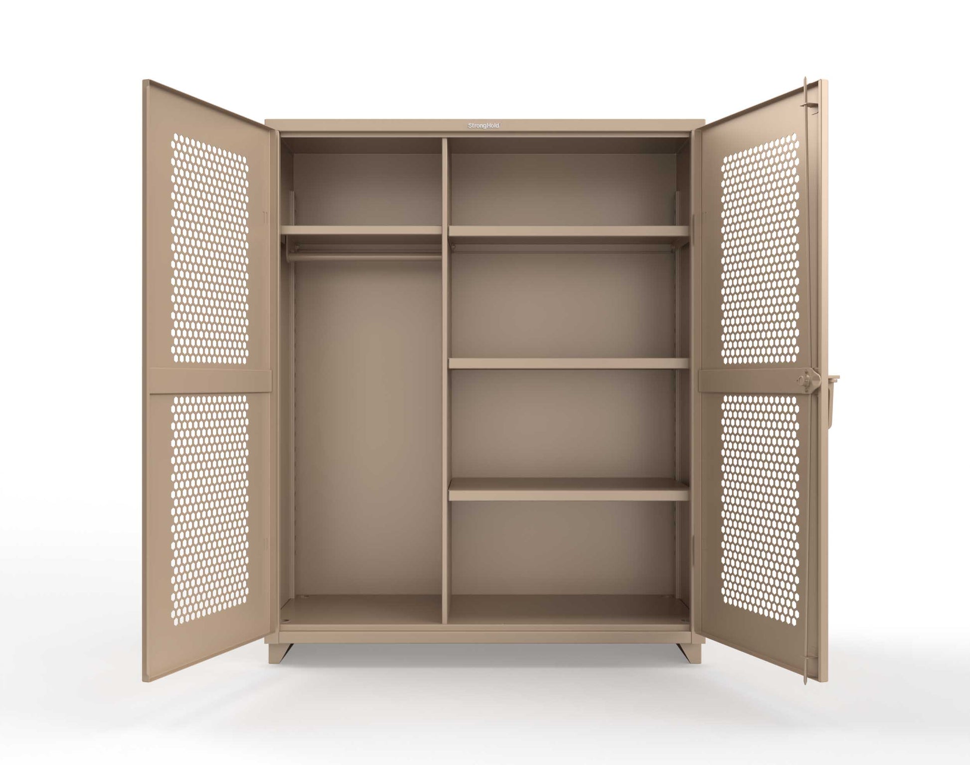 Extra Heavy Duty 14 GA Ventilated (Hex) Uniform Cabinet with 4 Shelves - 60 In. W x 24 In. D x 75 In. H - 56-H-W-244-L-1019