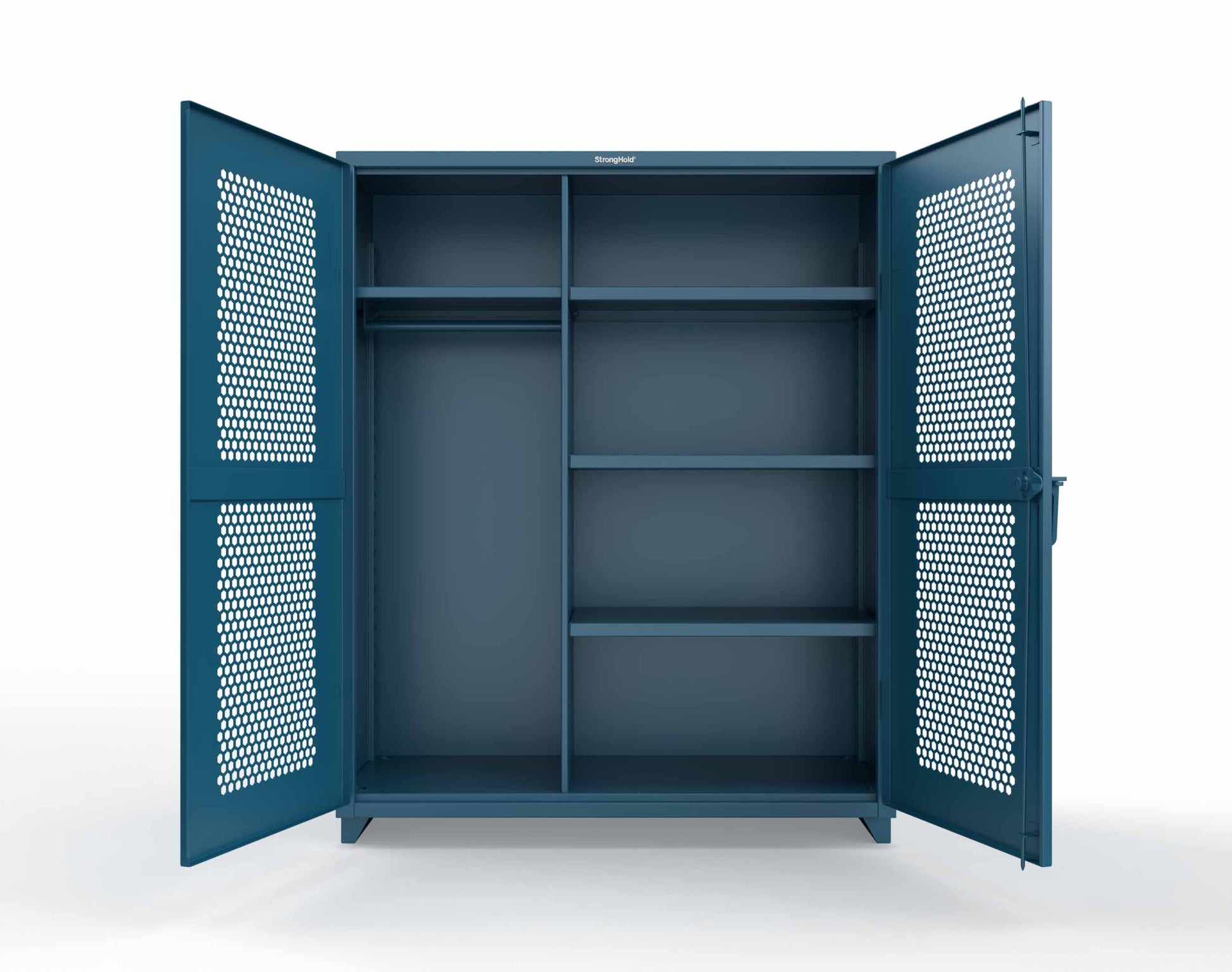 Extra Heavy Duty 14 GA Ventilated (Hex) Uniform Cabinet with 4 Shelves - 60 In. W x 24 In. D x 75 In. H - 56-H-W-244-L-5001