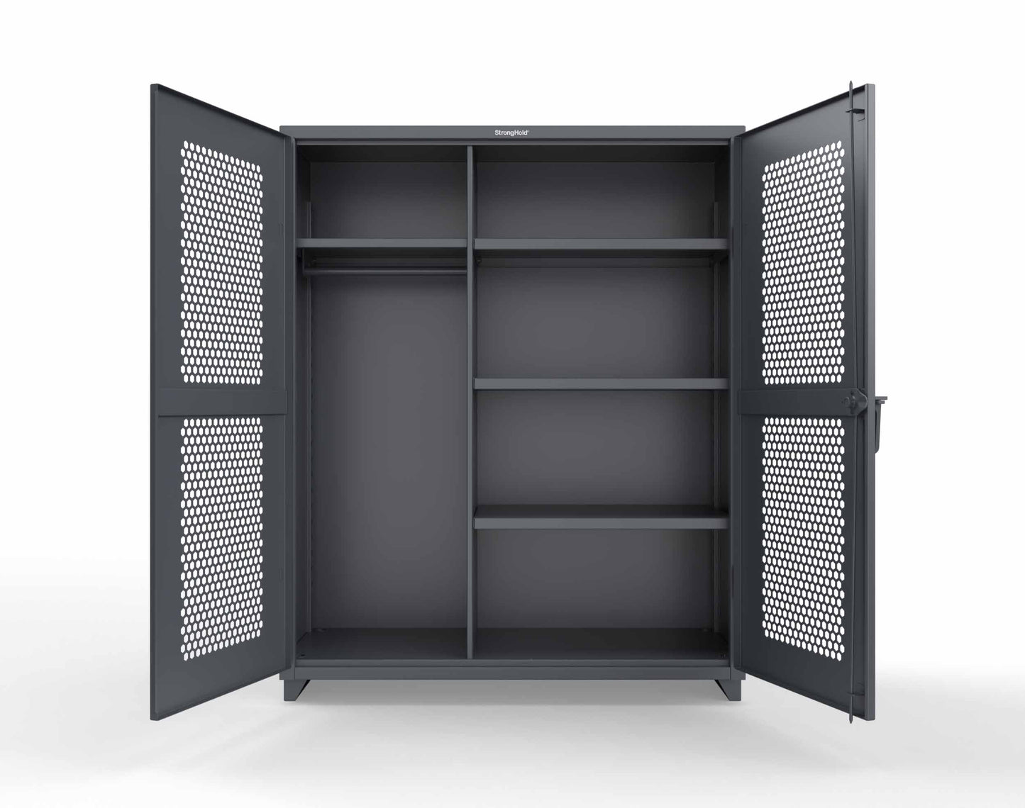 Extra Heavy Duty 14 GA Ventilated (Hex) Uniform Cabinet with 4 Shelves - 60 In. W x 24 In. D x 75 In. H - 56-H-W-244-L-7024