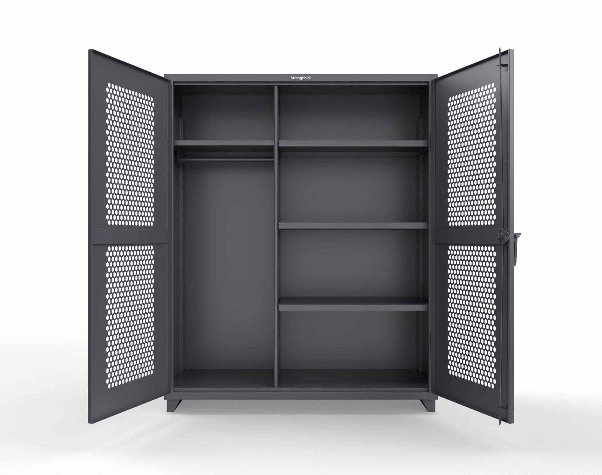 Extra Heavy Duty 14 GA Ventilated (Hex) Uniform Cabinet with 4 Shelves - 60 In. W x 24 In. D x 75 In. H - 56-H-W-244-L-7024