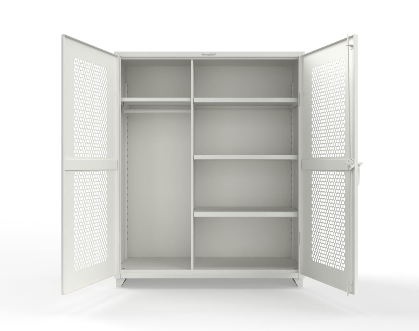 Extra Heavy Duty 14 GA Ventilated (Hex) Uniform Cabinet with 4 Shelves - 60 In. W x 24 In. D x 75 In. H - 56-H-W-244-L-9003