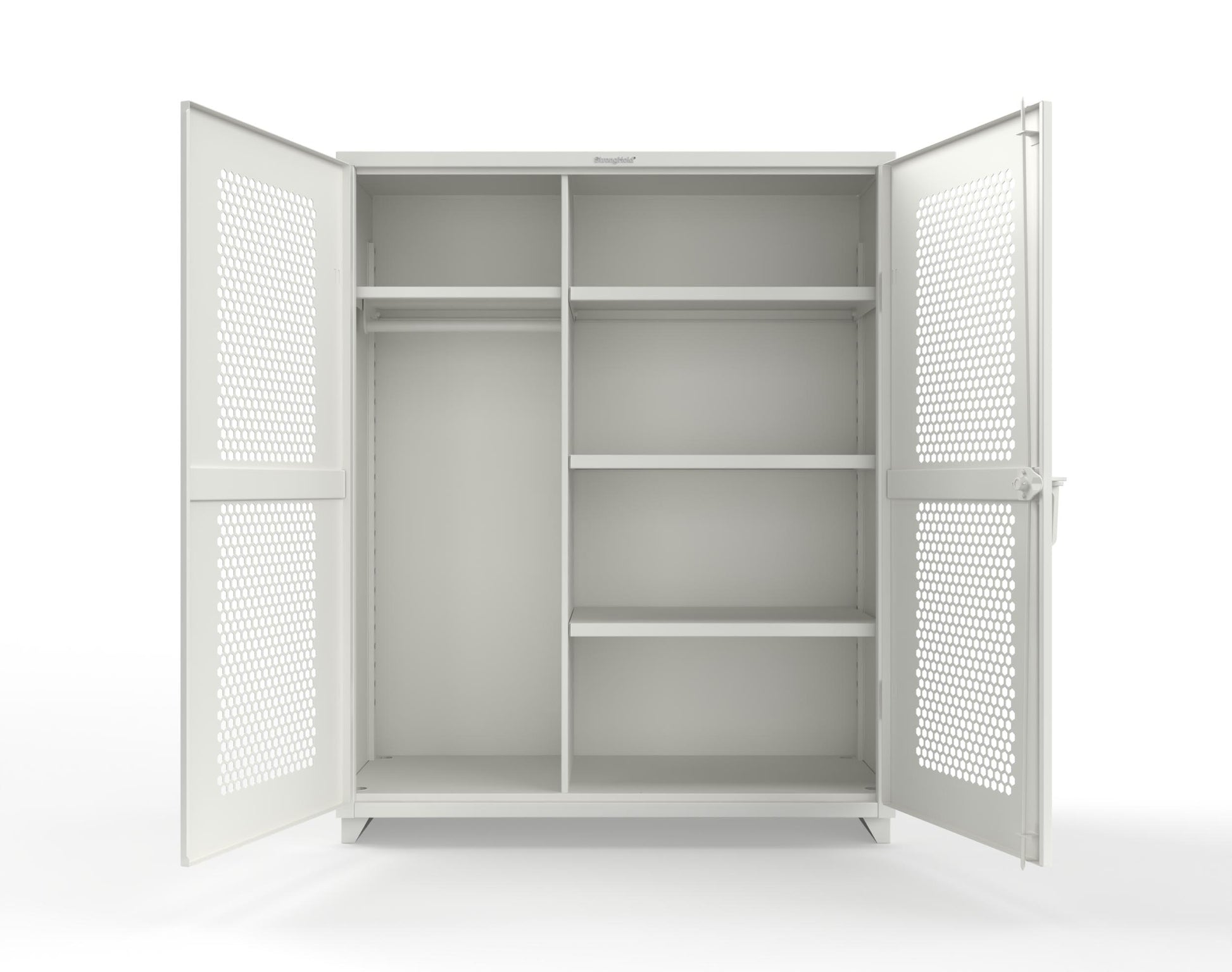 Extra Heavy Duty 14 GA Ventilated (Hex) Uniform Cabinet with 4 Shelves - 60 In. W x 24 In. D x 75 In. H - 56-H-W-244-L-9003