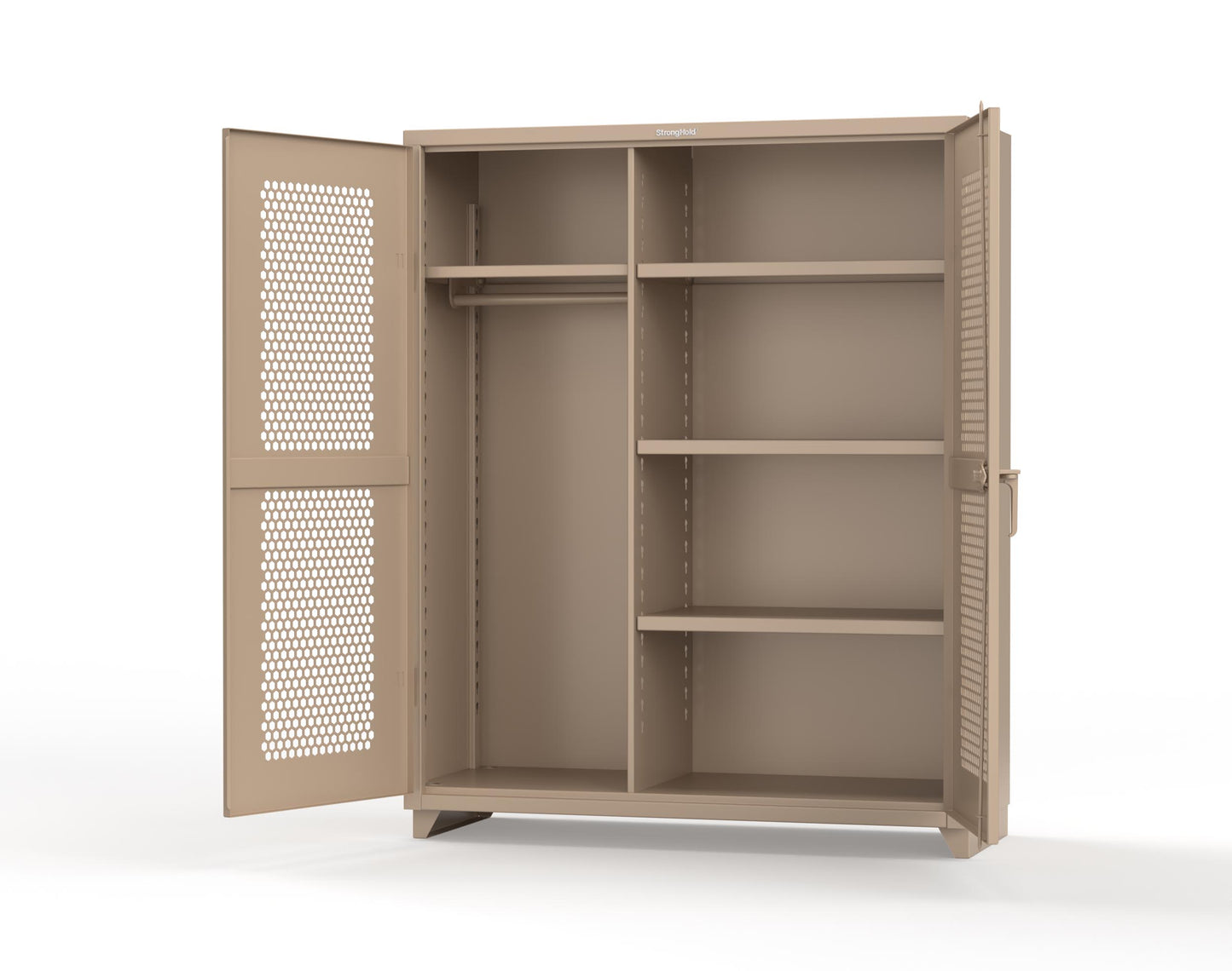 Extra Heavy Duty 14 GA Ventilated (Hex) Uniform Cabinet with 4 Shelves - 60 In. W x 24 In. D x 75 In. H - 56-H-W-244-L-1019