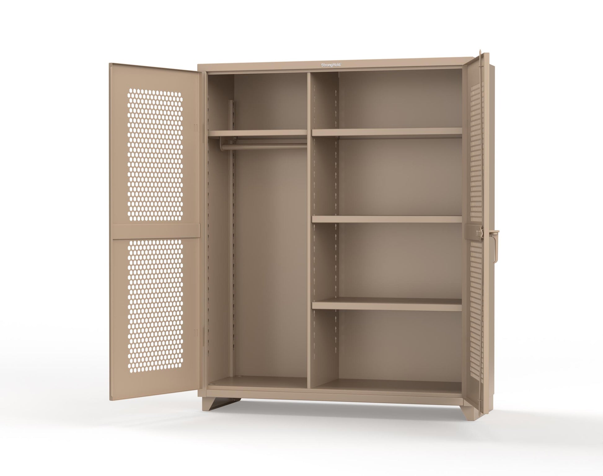 Extra Heavy Duty 14 GA Ventilated (Hex) Uniform Cabinet with 4 Shelves - 60 In. W x 24 In. D x 75 In. H - 56-H-W-244-L-1019