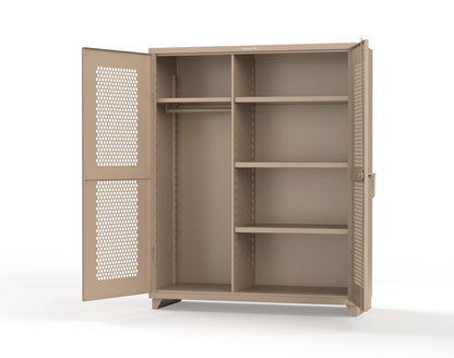 Extra Heavy Duty 14 GA Ventilated (Hex) Uniform Cabinet with 4 Shelves - 60 In. W x 24 In. D x 75 In. H - 56-H-W-244-L-1019