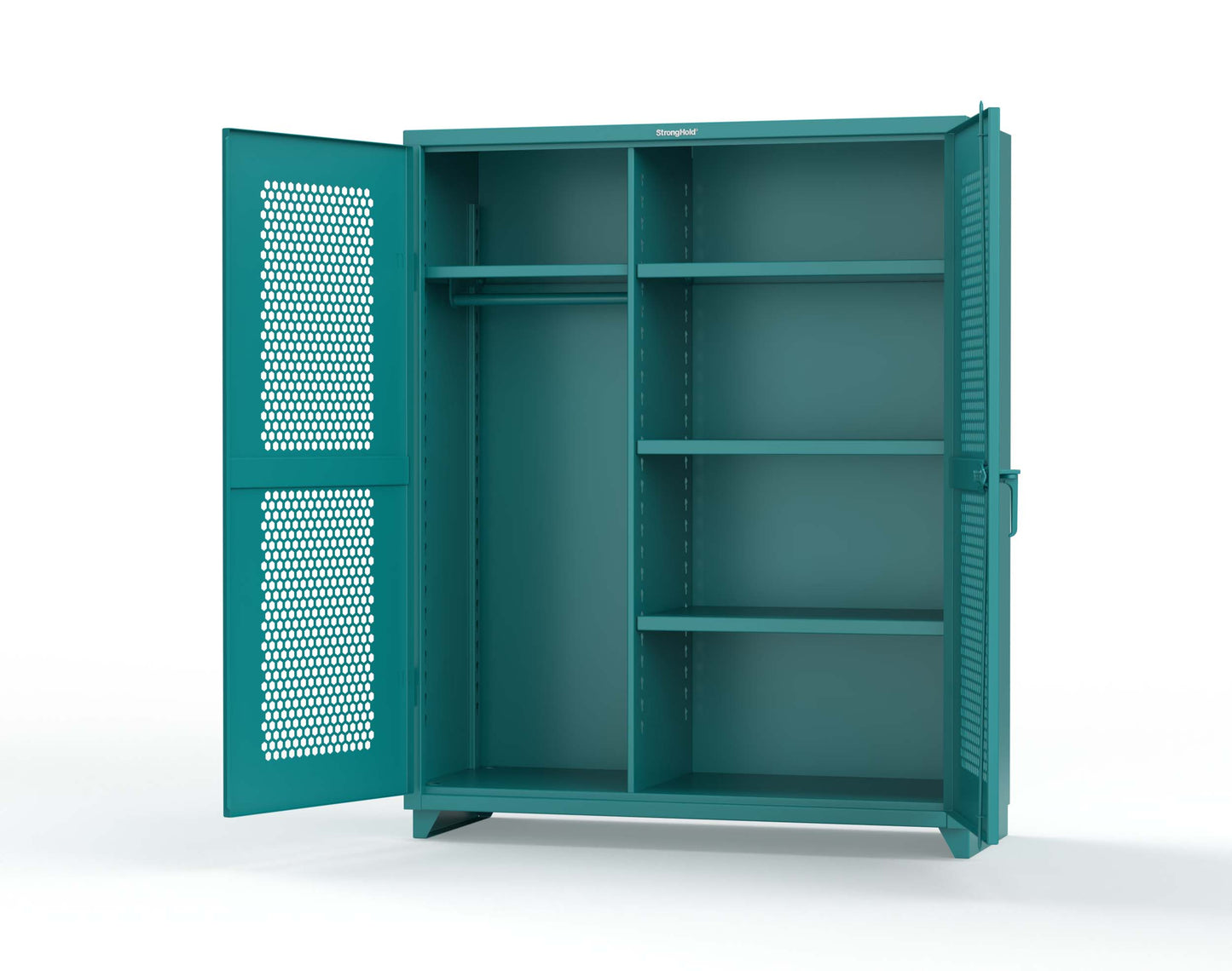 Extra Heavy Duty 14 GA Ventilated (Hex) Uniform Cabinet with 4 Shelves - 60 In. W x 24 In. D x 75 In. H - 56-H-W-244-L-5021