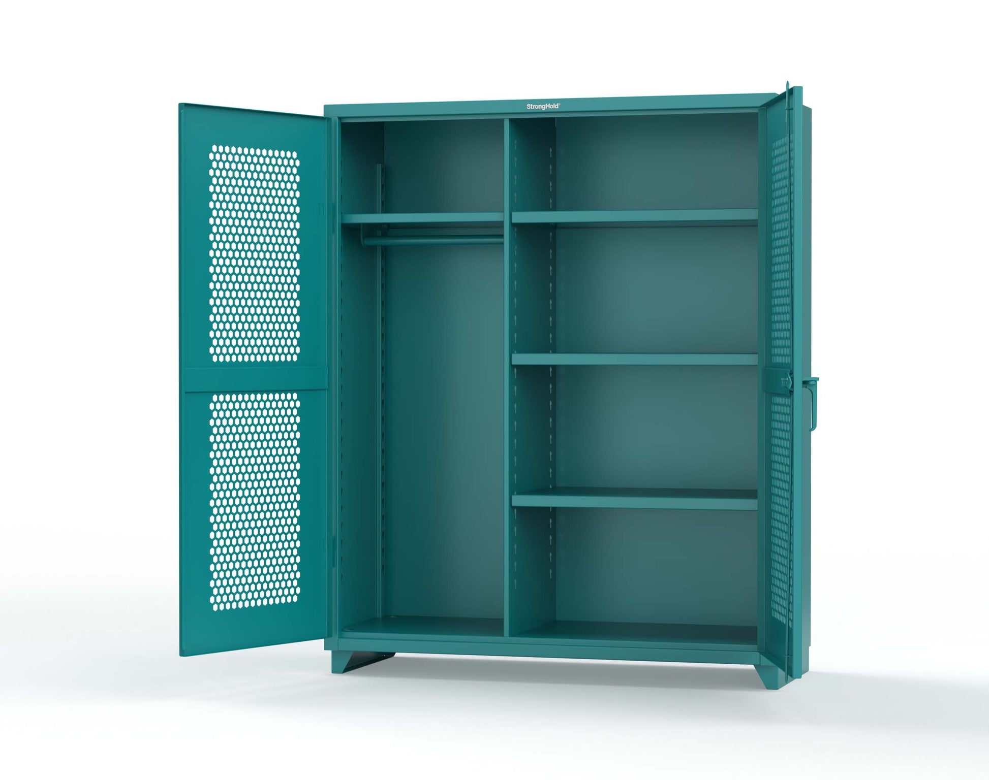 Extra Heavy Duty 14 GA Ventilated (Hex) Uniform Cabinet with 4 Shelves - 60 In. W x 24 In. D x 75 In. H - 56-H-W-244-L-5021