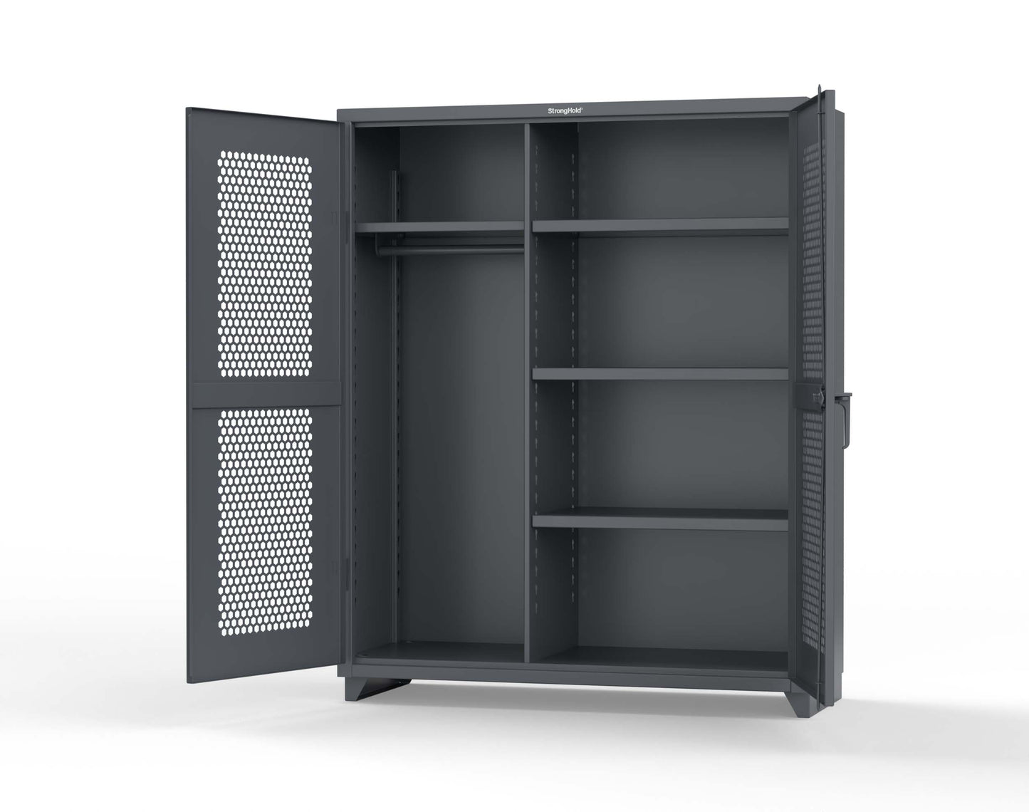 Extra Heavy Duty 14 GA Ventilated (Hex) Uniform Cabinet with 4 Shelves - 60 In. W x 24 In. D x 75 In. H - 56-H-W-244-L-7024
