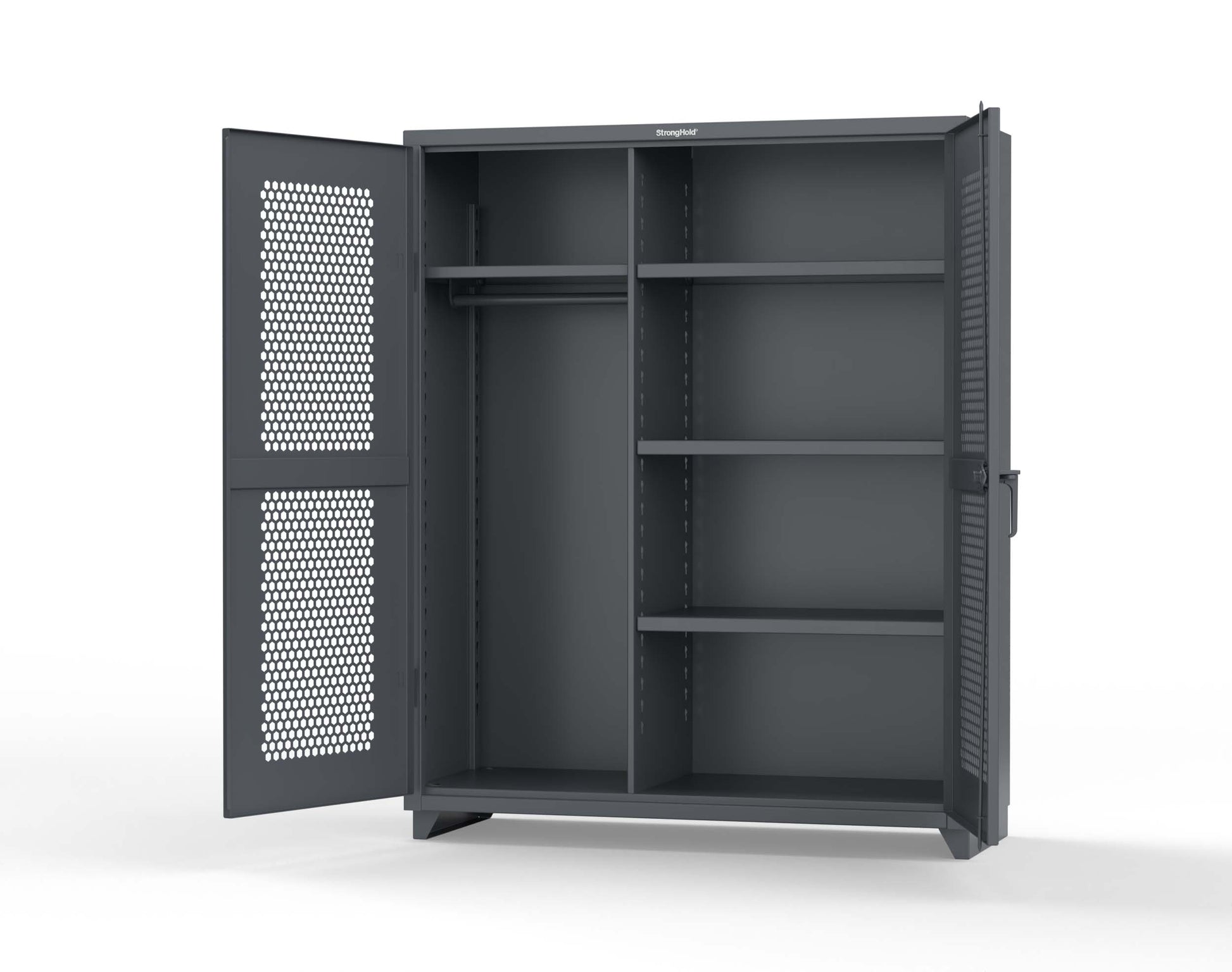 Extra Heavy Duty 14 GA Ventilated (Hex) Uniform Cabinet with 4 Shelves - 60 In. W x 24 In. D x 75 In. H - 56-H-W-244-L-7024