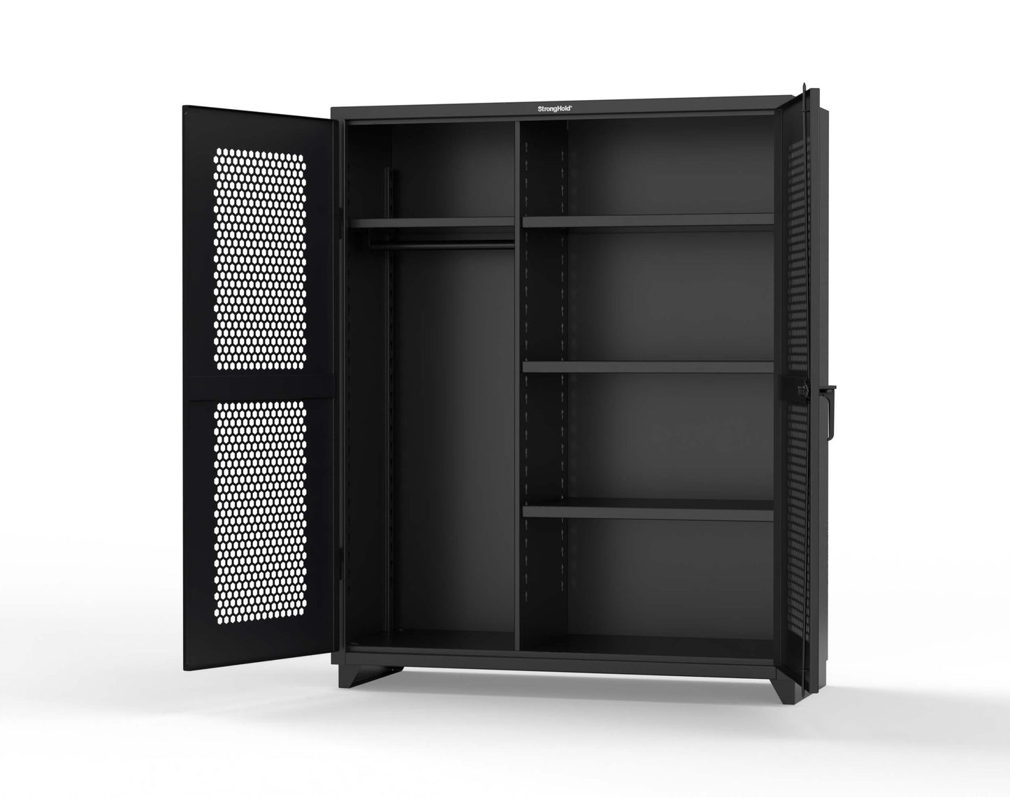 Extra Heavy Duty 14 GA Ventilated (Hex) Uniform Cabinet with 4 Shelves - 60 In. W x 24 In. D x 75 In. H - 56-H-W-244-L-9005