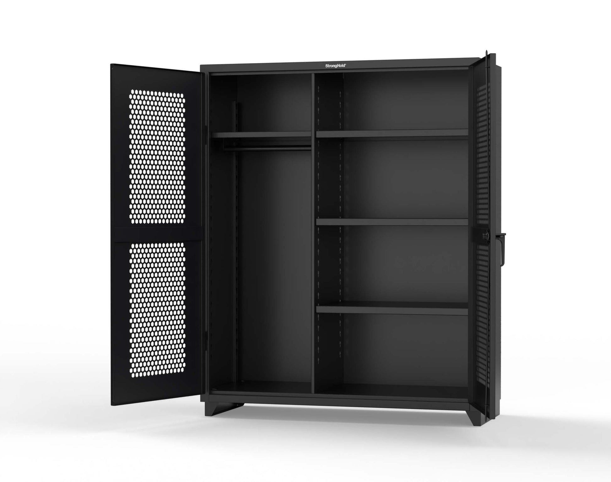 Extra Heavy Duty 14 GA Ventilated (Hex) Uniform Cabinet with 4 Shelves - 60 In. W x 24 In. D x 75 In. H - 56-H-W-244-L-9005